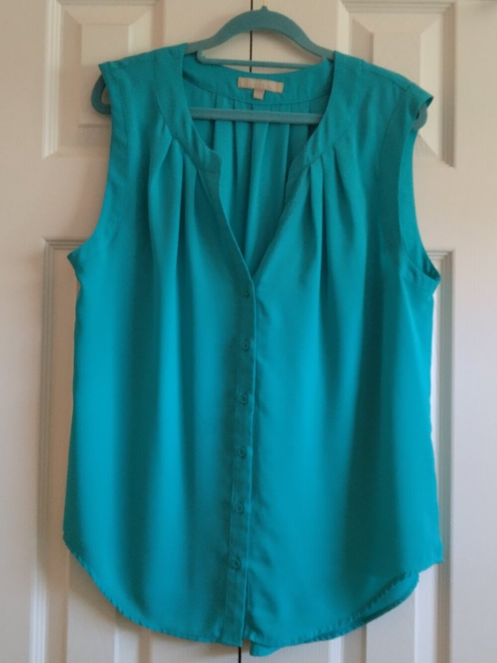 JEAN VOSS GREEN V-NECK BUTTON DOWN TOP WOMENS SIZE L